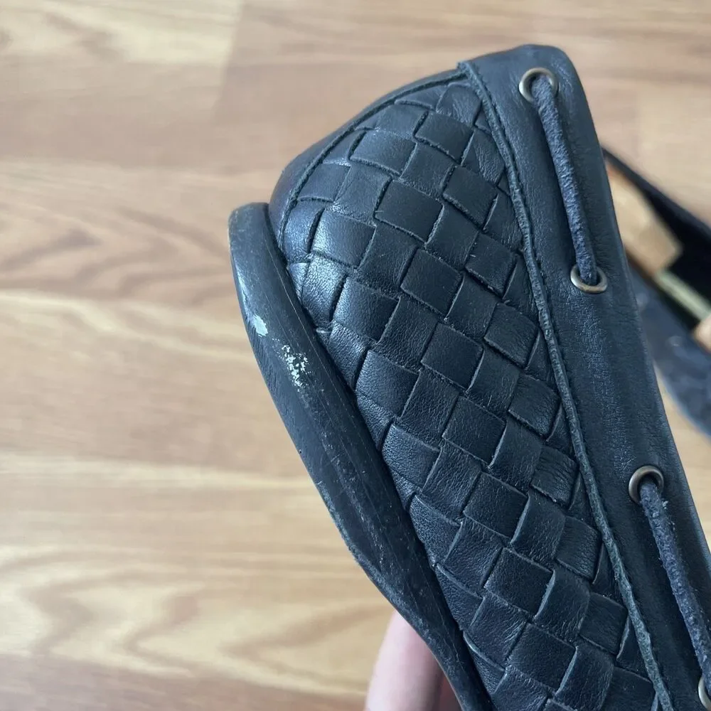 VTG Genuine BOTTEGA VENETA Intrecciato Black Woven Leather Loafers, Size 41.5
